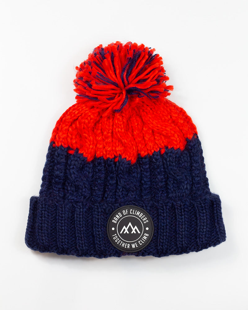 Contrast Heavyweight Bobble Hat - Fire Red